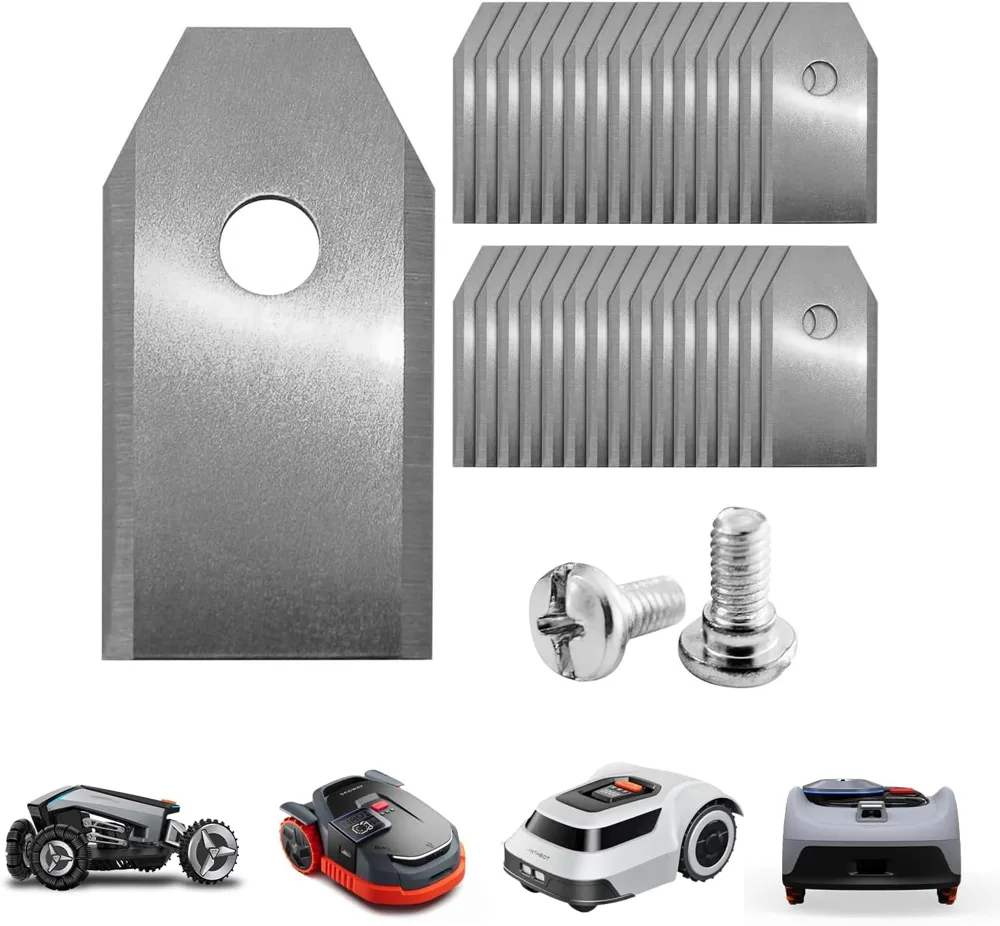 Extra-long stainless steel robot mower blades, 30 blades and 30 screws, with the tin they ship in